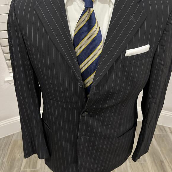 EMPORIO ARMANI MENS BLAZER IT48/US38 MADE IN ITALY BLACK W PINSTRIPES VGC! - Picture 2 of 14